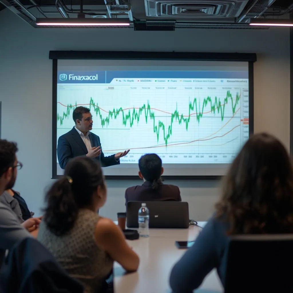 Consultor de FinanzasCol presentando resultados a un cliente